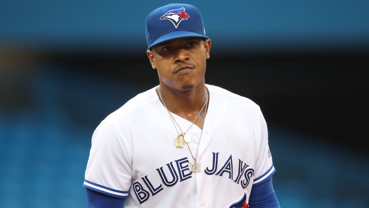 TORONTO, ON - JUNE 29: Marcus Stroman #6 of the Toronto Blue Jays in the fourth inning during MLB game action against the Detroit Tigers at Rogers Centre on June 29, 2018 in Toronto, Canada.