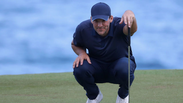PUNTA CANA, DOMINICAN REPUBLIC - MARCH 23: Former NFL Player and amateur Tony Romo putts on the eighth green during round two of the Corales Puntacana Resort & Club Championship on March 23, 2018 in Punta Cana, Dominican Republic.