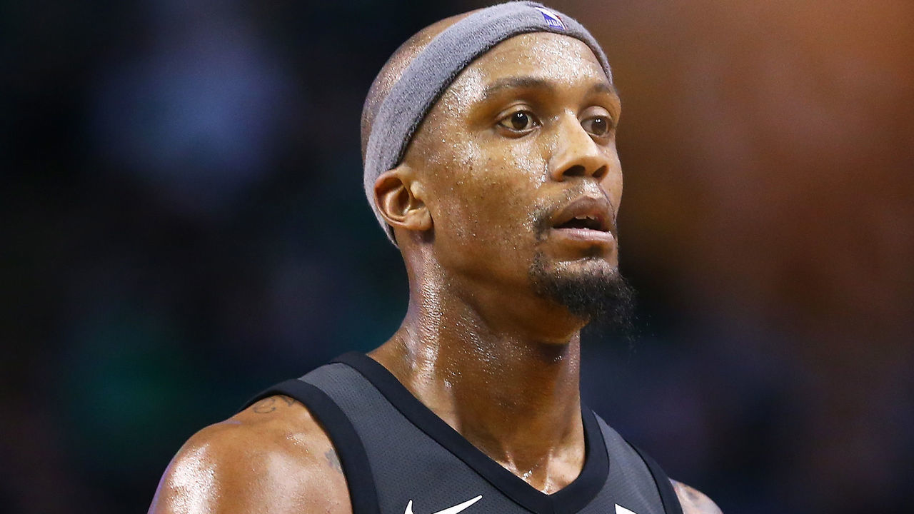 BOSTON, MA - APRIL 11: Dante Cunningham #44 of the Brooklyn Nets looks on during a game against the Boston Celtics at TD Garden on April 11, 2018 in Boston, Massachusetts.