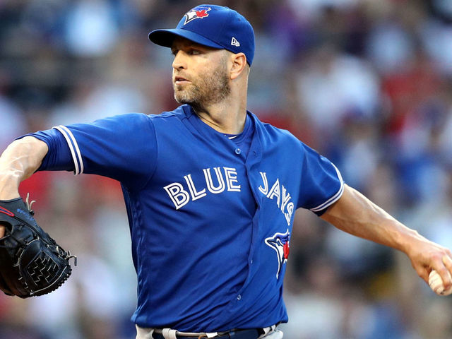BOSTON, MA - JULY 12: J.A. Happ #33 of the Toronto Blue Jays pitches against the Boston Red Sox during the second inning at Fenway Park on July 12, 2018 in Boston, Massachusetts.