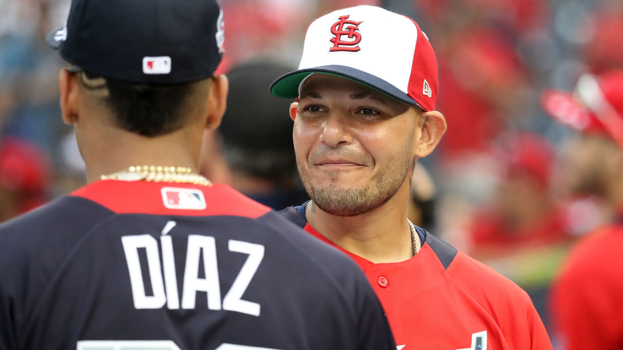 WASHINGTON, DC - JULY 16: Yadier Molina #4 of the St. Louis Cardinals and the National League looks on during Gatorade All-Star Workout Day at Nationals Park on July 16, 2018 in Washington, DC.