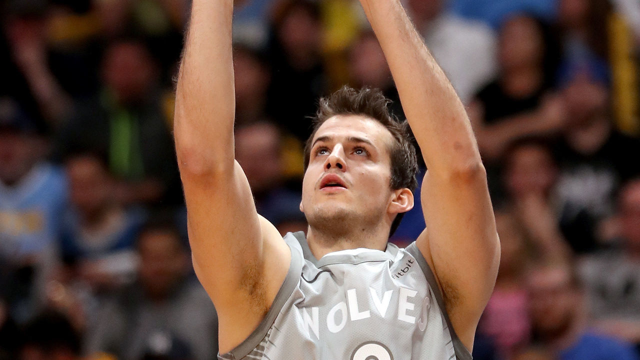 DENVER, CO - APRIL 05: Nemanja Bjelica #8 of the Minnesota Timberwolves puts up a shot against the Denver Nuggets at the Pepsi Center on April 5, 2018 in Denver, Colorado.