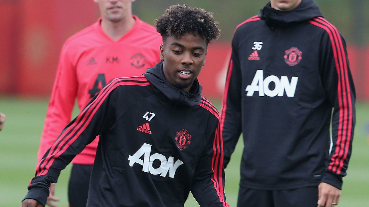 MANCHESTER, ENGLAND - JULY 13: (EXCLUSIVE COVERAGE) Angel Gomes of Manchester United in action during a first team training session at Aon Training Complex on July 13, 2018 in Manchester, England.