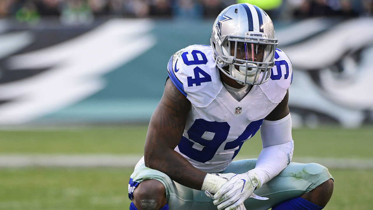 PHILADELPHIA, PA - JANUARY 01: Randy Gregory #94 of the Dallas Cowboys rests during a timeout against the Philadelphia Eagles during the fourth quarter at Lincoln Financial Field on January 1, 2017 in Philadelphia, Pennsylvania. The Eagles won 27-13.