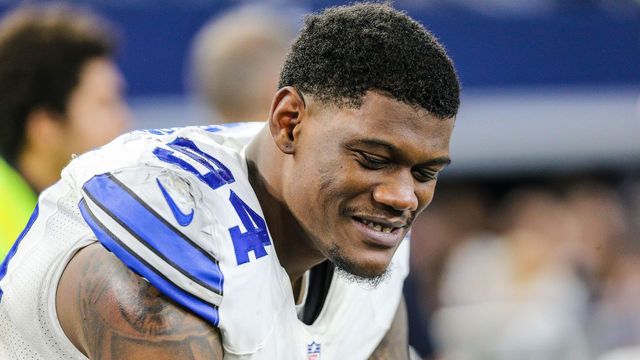 ARLINGTON, TX - DECEMBER 26: Dallas Cowboys defensive end Randy Gregory (94) sits on the sidelines during the game between the Dallas Cowboys and the Detroit Lions on December 26, 2016 at AT&T Stadium in Arlington, TX. Dallas beats Detroit 42-21.