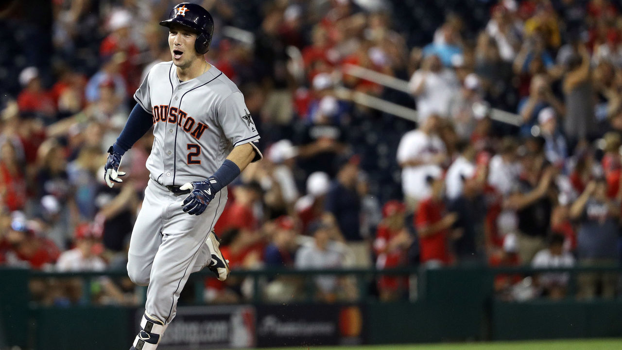 WASHINGTON, DC - JULY 17: Alex Bregman #2 of the Houston Astros and the American League rounds the bases after hitting a solo home run in the tenth inning against the National League during the 89th MLB All-Star Game, presented by Mastercard at Nationals Park on July 17, 2018 in Washington, DC.