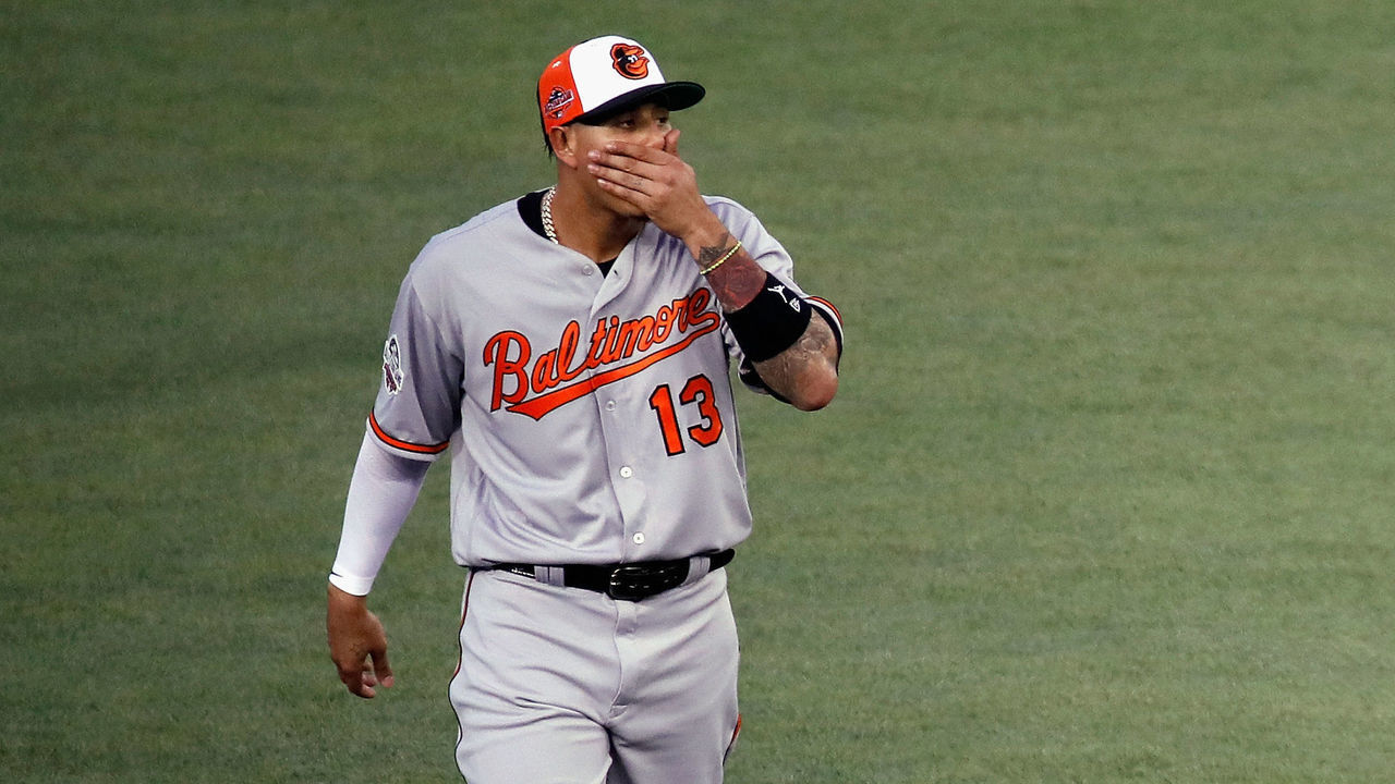 WASHINGTON, DC - JULY 17: Manny Machado #13 of the Baltimore Orioles and the American League walks on the field during the 89th MLB All-Star Game, presented by Mastercard at Nationals Park on July 17, 2018 in Washington, DC.