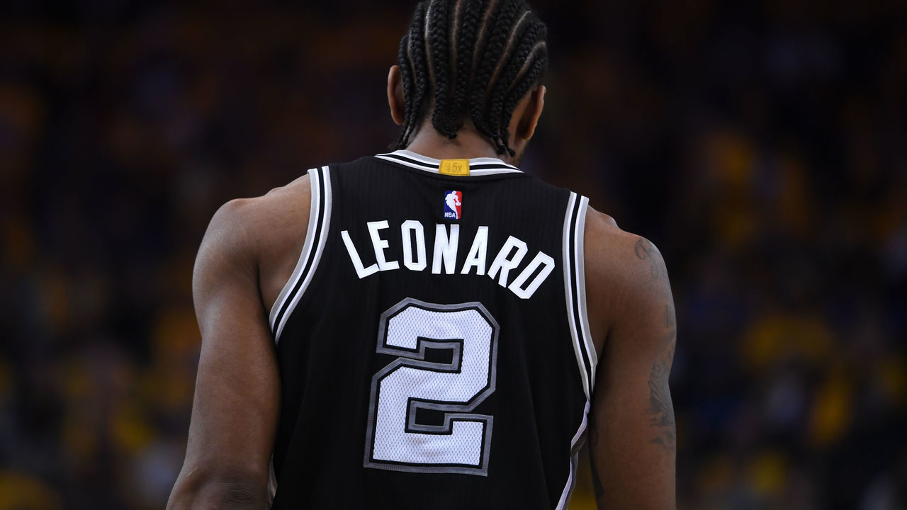 OAKLAND, CA - MAY 14: Kawhi Leonard #2 of the San Antonio Spurs stands on the court during Game One of the NBA Western Conference Finals against the Golden State Warriors at ORACLE Arena on May 14, 2017 in Oakland, California.