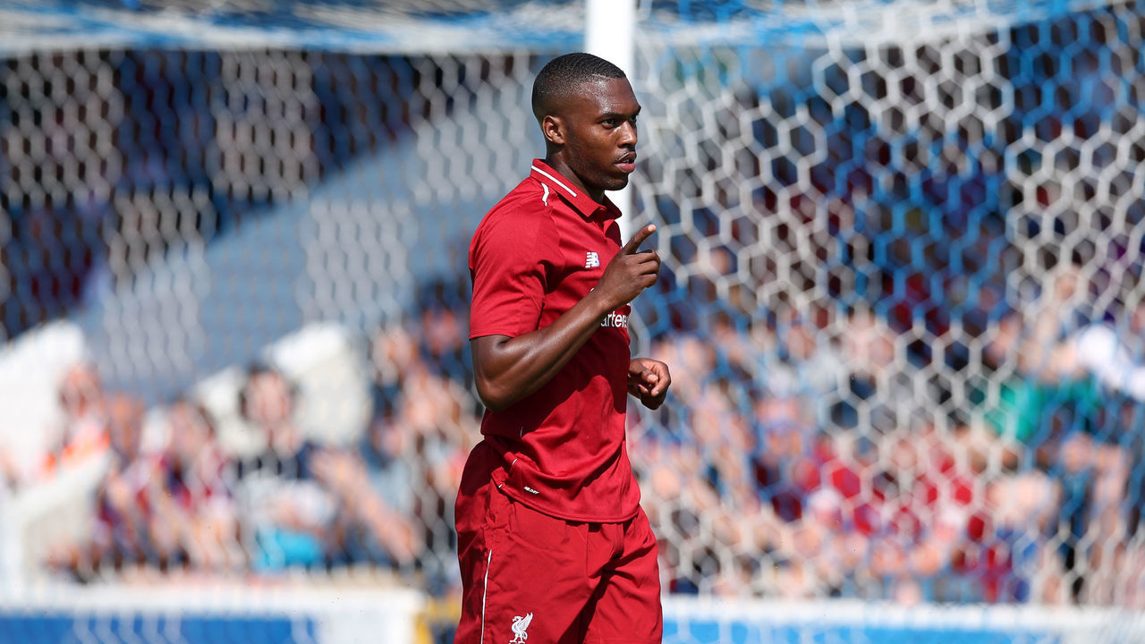 CHESTER, ENGLAND - JULY 07: Daniel Sturridge of Liverpool celebrates scoring during the Pre-season friendly between Chester FC and Liverpool on July 7, 2018 in Chester, United Kingdom.