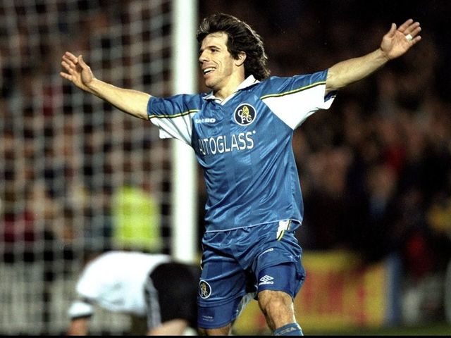 29 Nov 1997: Gianfranco Zola of Chelsea celebrates a goal during an FA Carling Premiership match against Derby County at Stamford Bridge in London. Chelsea won the match 4-0. \ Mandatory Credit: Ben Radford/Allsport