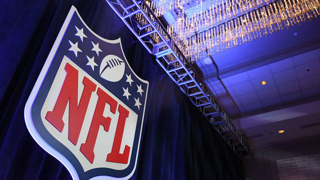 MINNEAPOLIS, MN - JANUARY 31: A NFL logo is on display at Commissioner Roger Goodell's Super Bowl LII press conference on January 31, 2018 at Hilton Minneapolis Grand Ballroom in Minneapolis, MN.