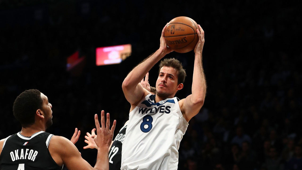 NEW YORK, NY - JANUARY 03: Nemanja Bjelica #8 of the Minnesota Timberwolves in action against the Brooklyn Nets during their game at Barclays Center on January 3, 2018 in New York City. User expressly acknowledges and agrees that, by downloading and/or using this Photograph, user is consenting to the terms and conditions of the Getty Images License Agreement.