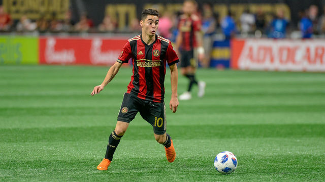 ATLANTA, GA - JUNE 30: Atlanta United midfielder Miguel Almiron (10) during an MLS match between the Orlando City and Atlanta United FC on June 30, 2018, at Mercedes-Benz Stadium in Atlanta, GA.