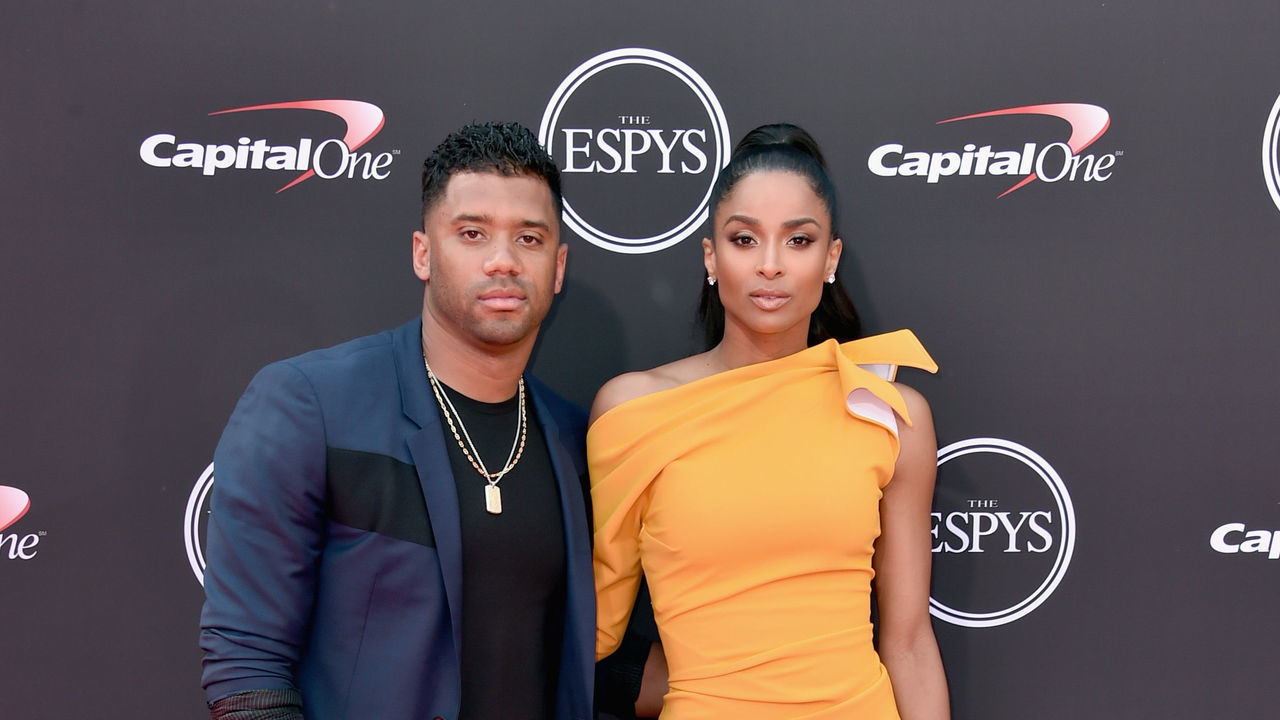 LOS ANGELES, CA - JULY 18: NFL player Russell Wilson (L) and singer Ciara attend The 2018 ESPYS at Microsoft Theater on July 18, 2018 in Los Angeles, California.