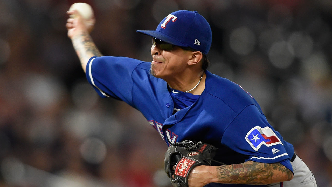 MINNEAPOLIS, MN - JUNE 22: Jesse Chavez #53 of the Texas Rangers delivers a pitch against the Minnesota Twins during the eighth inning of the game on June 22, 2018 at Target Field in Minneapolis, Minnesota. The Rangers defeated the Twins 8-1.