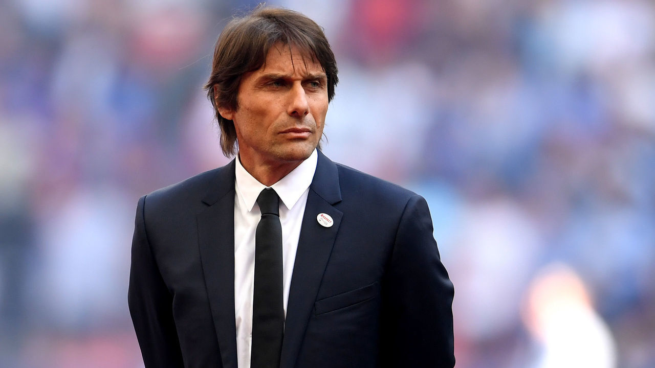 LONDON, ENGLAND - MAY 19: Antonio Conte, Manager of Chelsea looks on prior to The Emirates FA Cup Final between Chelsea and Manchester United at Wembley Stadium on May 19, 2018 in London, England.