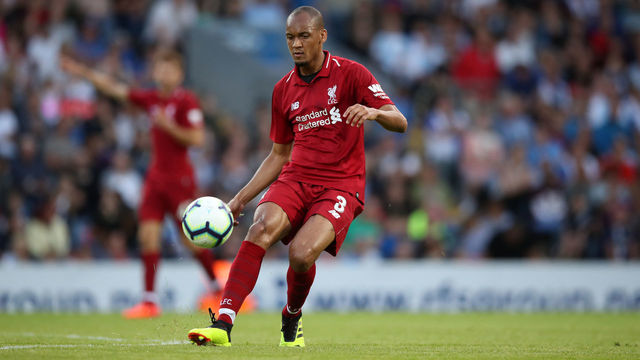 BLACKBURN, ENGLAND - JULY 19: Fabinho of Liverpool during the Pre-Season Friendly between Blackburn Rovers and Liverpool at Ewood Park on July 19, 2018 in Blackburn, England.