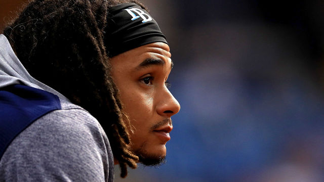 ST PETERSBURG, FL - JULY 10: Chris Archer #22 of the Tampa Bay Rays looks on during a game against the Detroit Tigers at Tropicana Field on July 10, 2018 in St Petersburg, Florida.