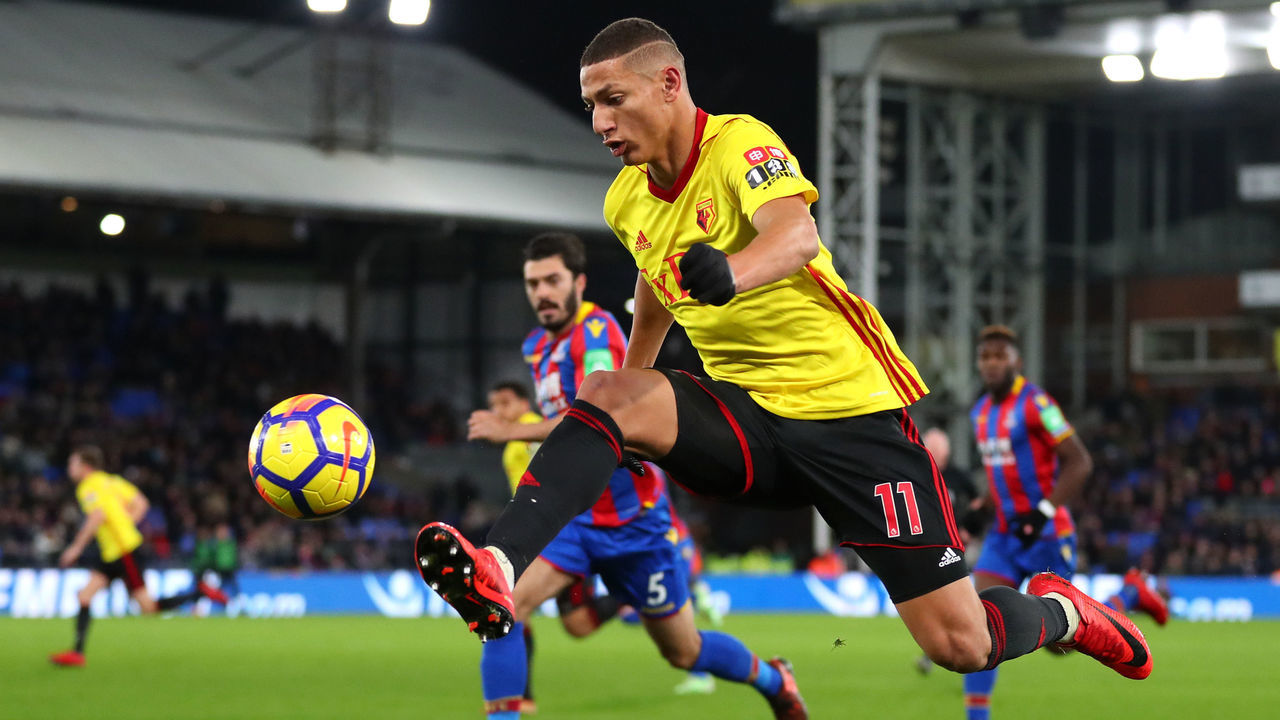 LONDON, ENGLAND - DECEMBER 12: Richarlison de Andrade of Watford controls the ball in the air during the Premier League match between Crystal Palace and Watford at Selhurst Park on December 12, 2017 in London, England.