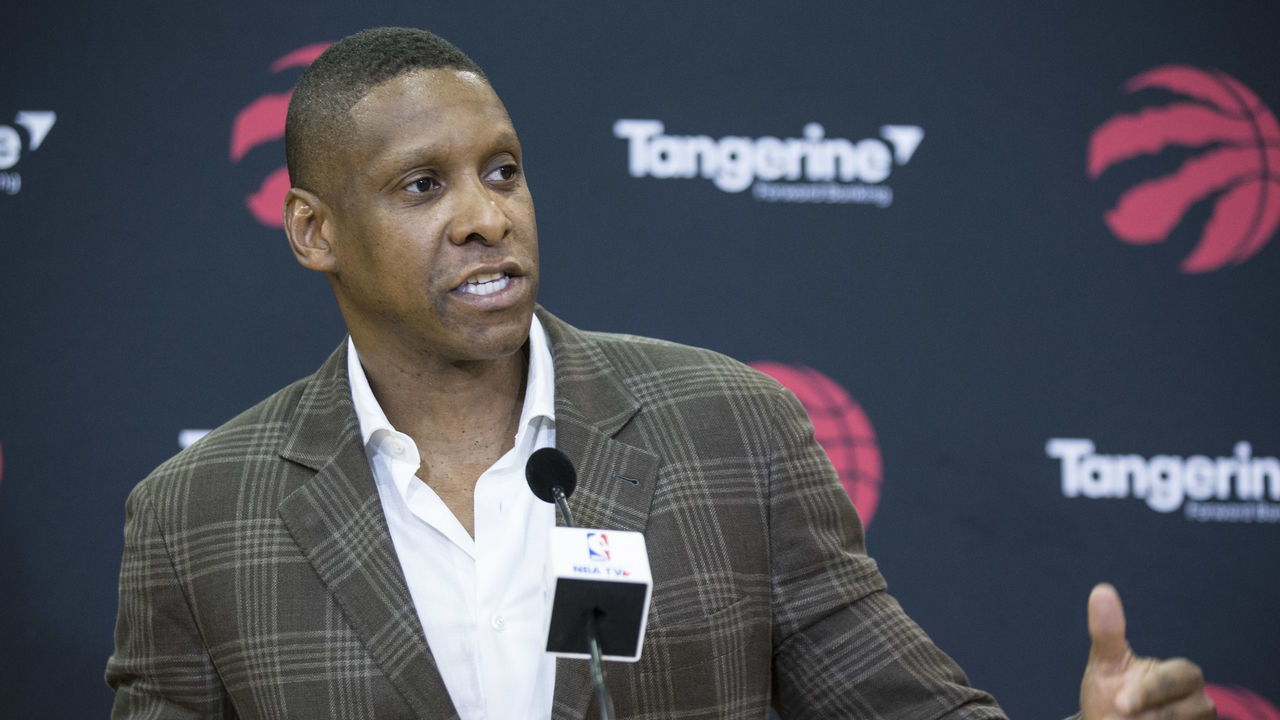 TORONTO, ON - JULY 20 - Toronto Raptors President Masai Ujiri talks to the media during a press conference about the DeMar DeRozan-Kawhi Leonard trade at Scotiabank Arena, Toronto. July 20, 2018. Bernard Weil/Toronto Star (Bernard Weil/Toronto Star via Getty Images)