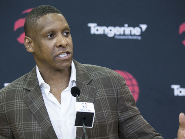 TORONTO, ON - JULY 20 - Toronto Raptors President Masai Ujiri talks to the media during a press conference about the DeMar DeRozan-Kawhi Leonard trade at Scotiabank Arena, Toronto. July 20, 2018. Bernard Weil/Toronto Star (Bernard Weil/Toronto Star via Getty Images)