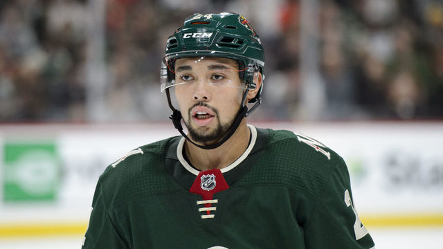 ST PAUL, MN - NOVEMBER 30: Matt Dumba #24 of the Minnesota Wild looks on during the game against the Vegas Golden Knights on November 30, 2017 at Xcel Energy Center in St Paul, Minnesota. The Wild defeated the Knights 4-2.