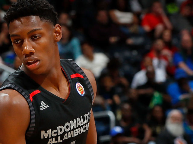 ATLANTA, GA - MARCH 28: RJ Barrett #6 of Montverde Academy in action during the 2018 McDonald's All American Game at Philips Arena on March 28, 2018 in Atlanta, Georgia.