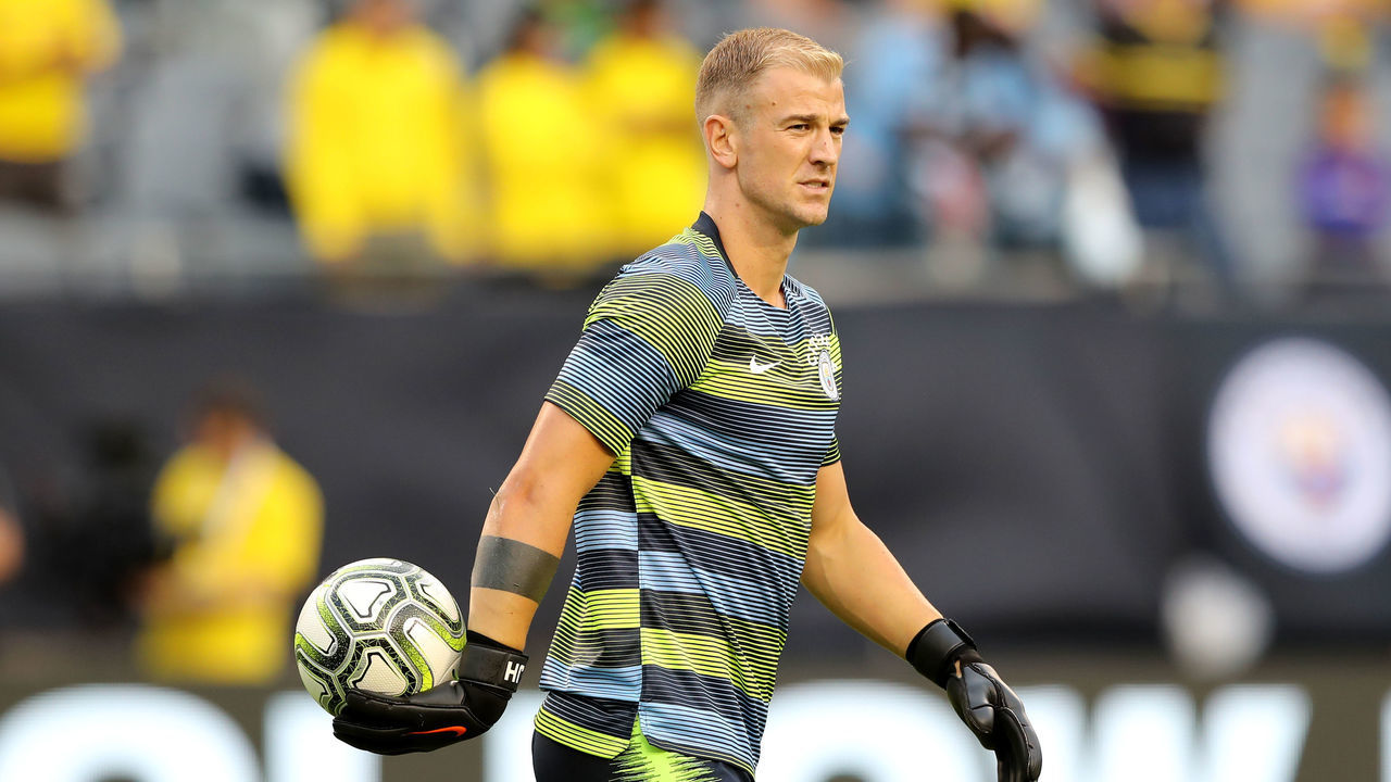 CHICAGO, IL - JULY 20: Joe Hart #13 of Manchester City warms up prior to an International Champions Cup match against the Borussia Dortmund at Soldier Field on July 20, 2018 in Chicago, Illinois.