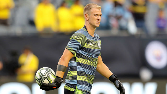 CHICAGO, IL - JULY 20: Joe Hart #13 of Manchester City warms up prior to an International Champions Cup match against the Borussia Dortmund at Soldier Field on July 20, 2018 in Chicago, Illinois.