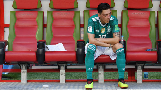KAZAN, RUSSIA - JUNE 27: Mesut Oezil of Germany looks dejected after the 2018 FIFA World Cup Russia group F match between Korea Republic and Germany at Kazan Arena on June 27, 2018 in Kazan, Russia.