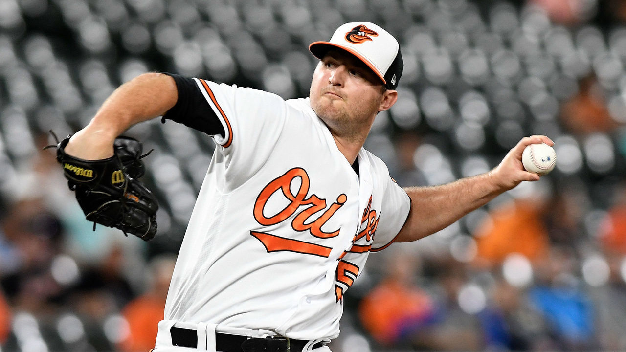BALTIMORE, MD - JUNE 27: Zach Britton #53 of the Baltimore Orioles pitches in the ninth inning against the Seattle Mariners at Oriole Park at Camden Yards on June 27, 2018 in Baltimore, Maryland.