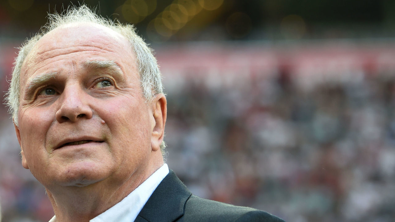 Bayern Munich's President Uli Hoeness is pictured prior to the German first division Bundesliga football match FC Bayern Munich vs VfB Stuttgart in Munich, southern Germany, on May 12, 2018.