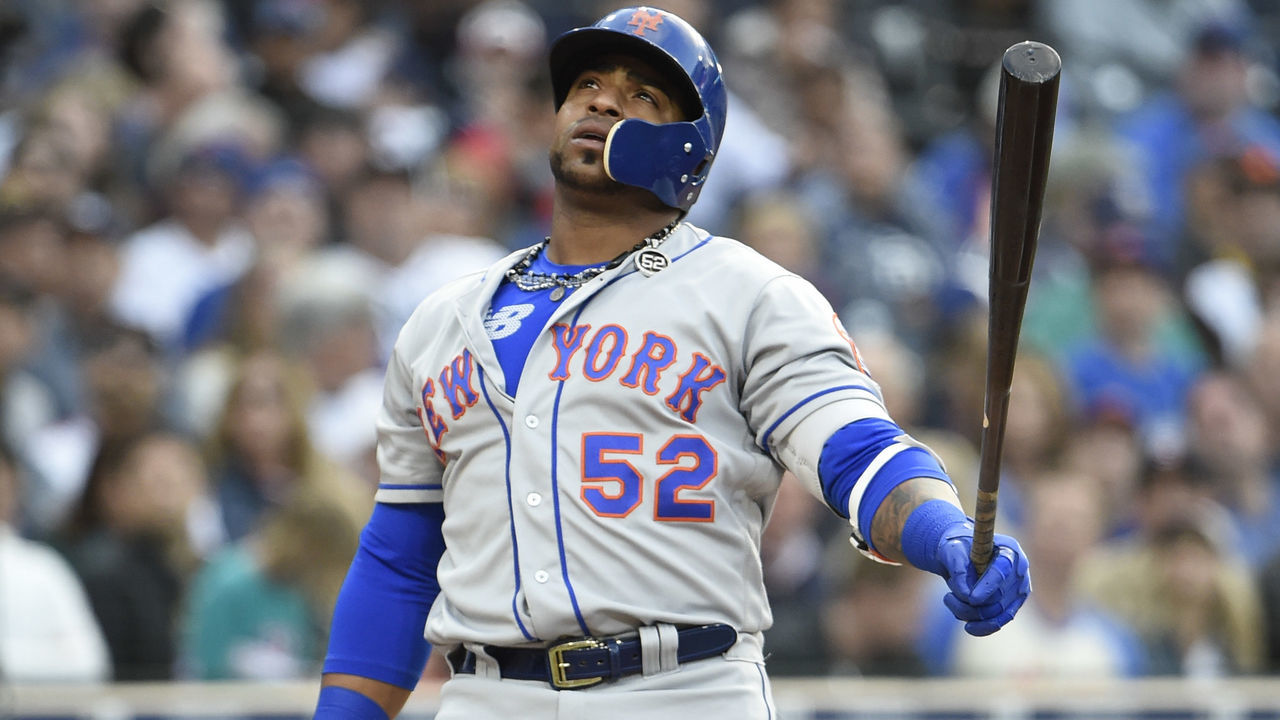 SAN DIEGO, CA - APRIL 28: Yoenis Cespedes #52 of the New York Mets looks up after taking a strike during the third inning of a baseball game against the San Diego Padres at PETCO Park on April 28, 2018 in San Diego, California. Cespedes stuck out in the inning.