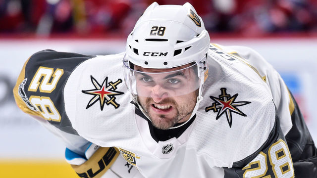 MONTREAL, QC - NOVEMBER 07: William Carrier #28 of the Vegas Golden Knights looks on prior to a face-off against the Montreal Canadiens during the NHL game at the Bell Centre on November 7, 2017 in Montreal, Quebec, Canada. The Montreal Canadiens defeated the Vegas Golden Knights 3-2.
