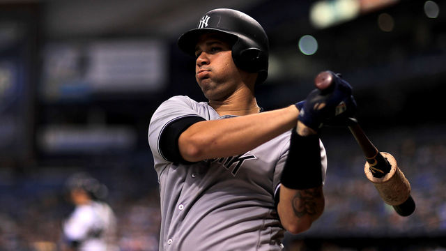 ST PETERSBURG, FL - JULY 24: Gary Sanchez #24 of the New York Yankees looks on during a game against the Tampa Bay Rays at Tropicana Field on July 24, 2018 in St Petersburg, Florida.