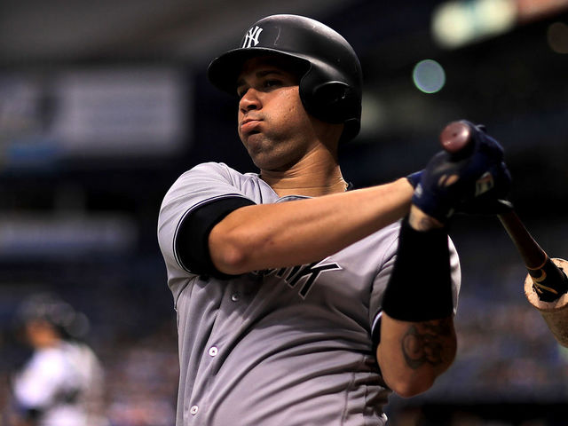 ST PETERSBURG, FL - JULY 24: Gary Sanchez #24 of the New York Yankees looks on during a game against the Tampa Bay Rays at Tropicana Field on July 24, 2018 in St Petersburg, Florida.