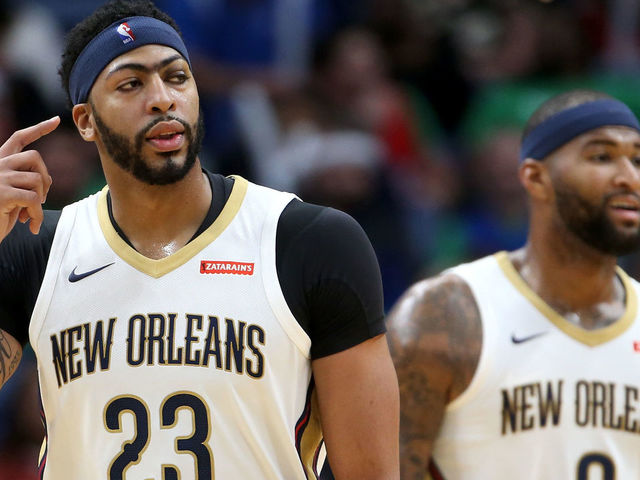 NEW ORLEANS, LA - OCTOBER 30: Anthony Davis #23 of the New Orleans Pelicans and DeMarcus Cousins #0 of the New Orleans Pelicans talk during the game against the Orlando Magic at the Smoothie King Center on October 30, 2017 in New Orleans, Louisiana.