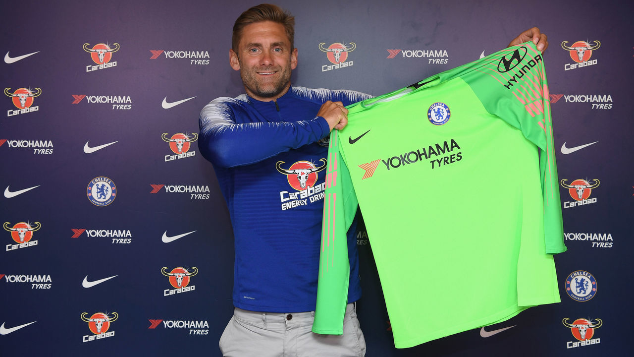 COBHAM, ENGLAND - JULY 26: Chelsea unveil new signing Rob Green at Chelsea Training Ground on July 26, 2018 in Cobham, England.