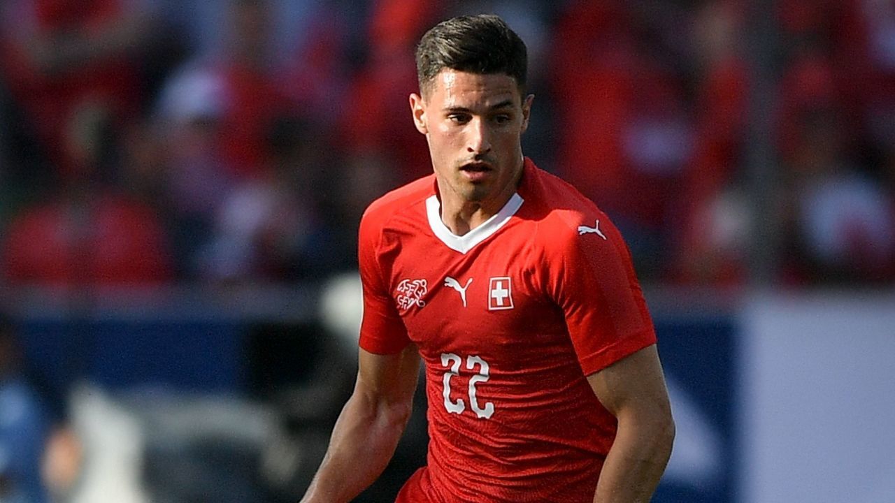 Switzerland's defender Fabian Schaer controls the ball during an international friendly football match between Switzerland and Japan at Cornaredo stadium in Lugano on June 8, 2018.