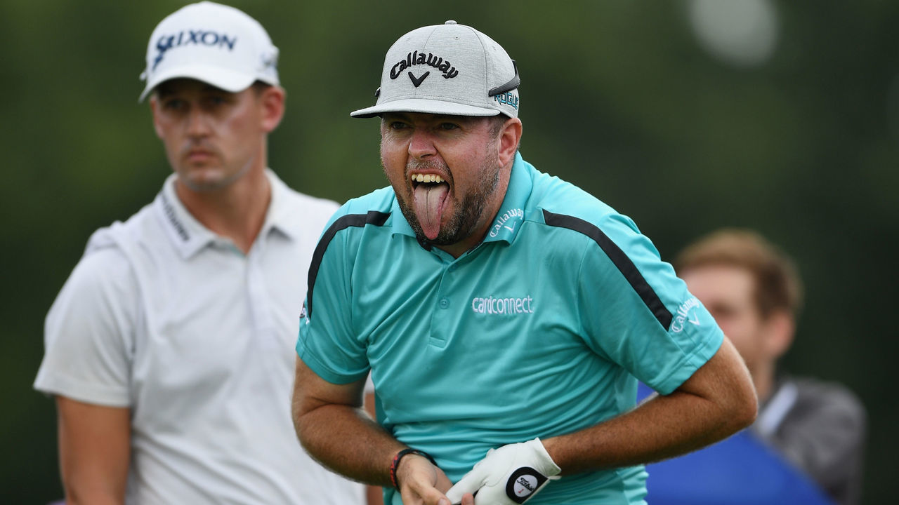 OAKVILLE, ON - JULY 26: Robert Garrigus reacts to his tee shot on the 17th tee during the first round at the RBC Canadian Open at Glen Abbey Golf Club on July 26, 2018 in Oakville, Canada.