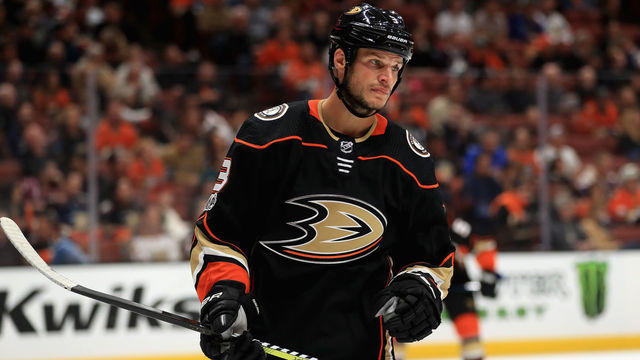 ANAHEIM, CA - OCTOBER 05: Kevin Bieksa #3 of the Anaheim Ducks looks on during the second period of a game against the Arizona Coyotes at Honda Center on October 5, 2017 in Anaheim, California.