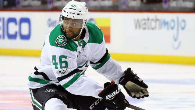 NEW YORK, NY - DECEMBER 13: Gemel Smith #46 of the Dallas Stars skates against the New York Islanders at the Barclays Center on December 13, 2017 in the Brooklyn borough of New York City. The Stars defeated the Islanders 5-2.