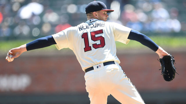 ATLANTA, GA - JULY 29: Sean Newcomb #15 of the Atlanta Braves throws a third inning pitch against the Los Angeles Dodgers at SunTrust Park on July 29, 2018 in Atlanta, Georgia.