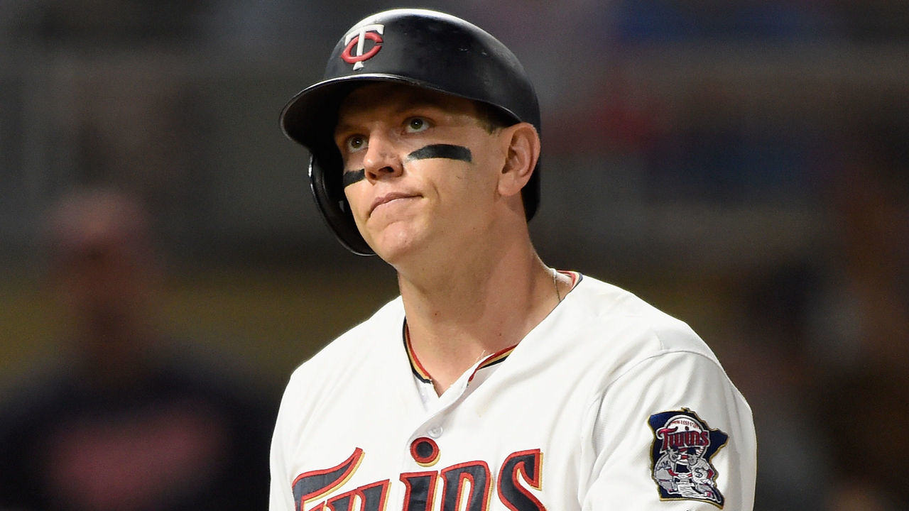 MINNEAPOLIS, MN - MAY 31: Logan Morrison #99 of the Minnesota Twins reacts to striking out against the Cleveland Indians to end the game on May 31, 2018 at Target Field in Minneapolis, Minnesota. The Indians defeated the Twins 9-8.