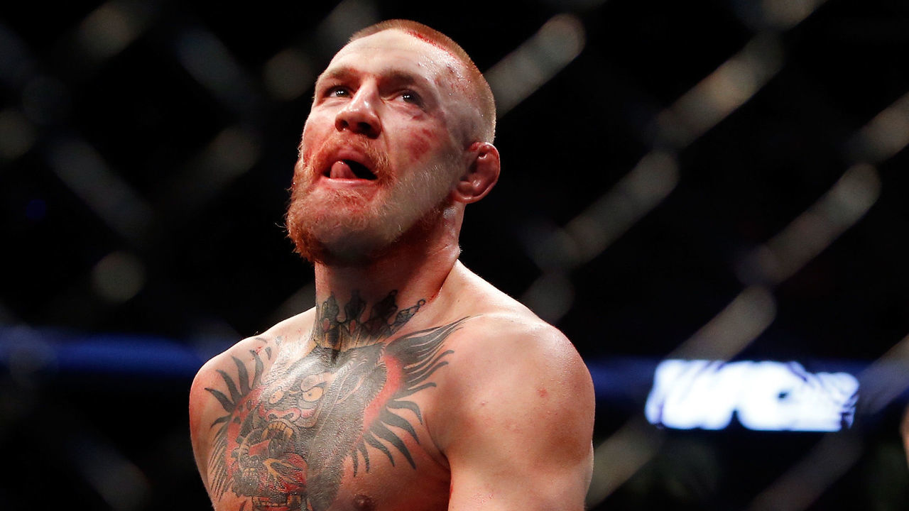 LAS VEGAS, NV - AUGUST 20: Conor McGregor reacts at the end of his welterweight rematch against Nate Diaz at the UFC 202 event at T-Mobile Arena on August 20, 2016 in Las Vegas, Nevada. McGregor won by majority decision.