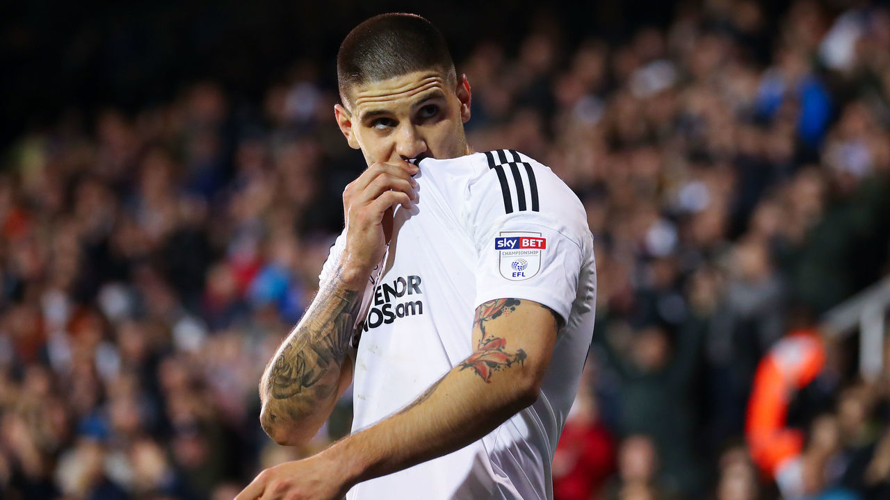 LONDON, ENGLAND - APRIL 27: Aleksandar Mitrovic of Fulham FC celebrates after scoring his team's second goal during the Sky Bet Championship match between Fulham and Sunderland at Craven Cottage on April 27, 2018 in London, England.