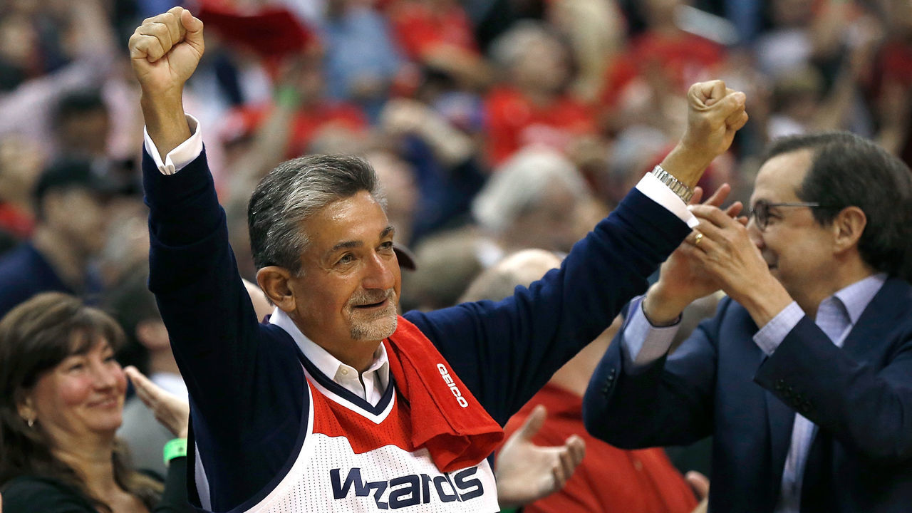 WASHINGTON, DC - APRIL 27: Ted Leonsis, owner of the Washington Wizards, celebrates late in the fourth quarter as his team plays against the Chicago Bulls in Game Four of the Eastern Conference Quarterfinals during the 2014 NBA Playoffs at the Verizon Center on April 27, 2014 in Washington, DC. Washington won the game 98-89.