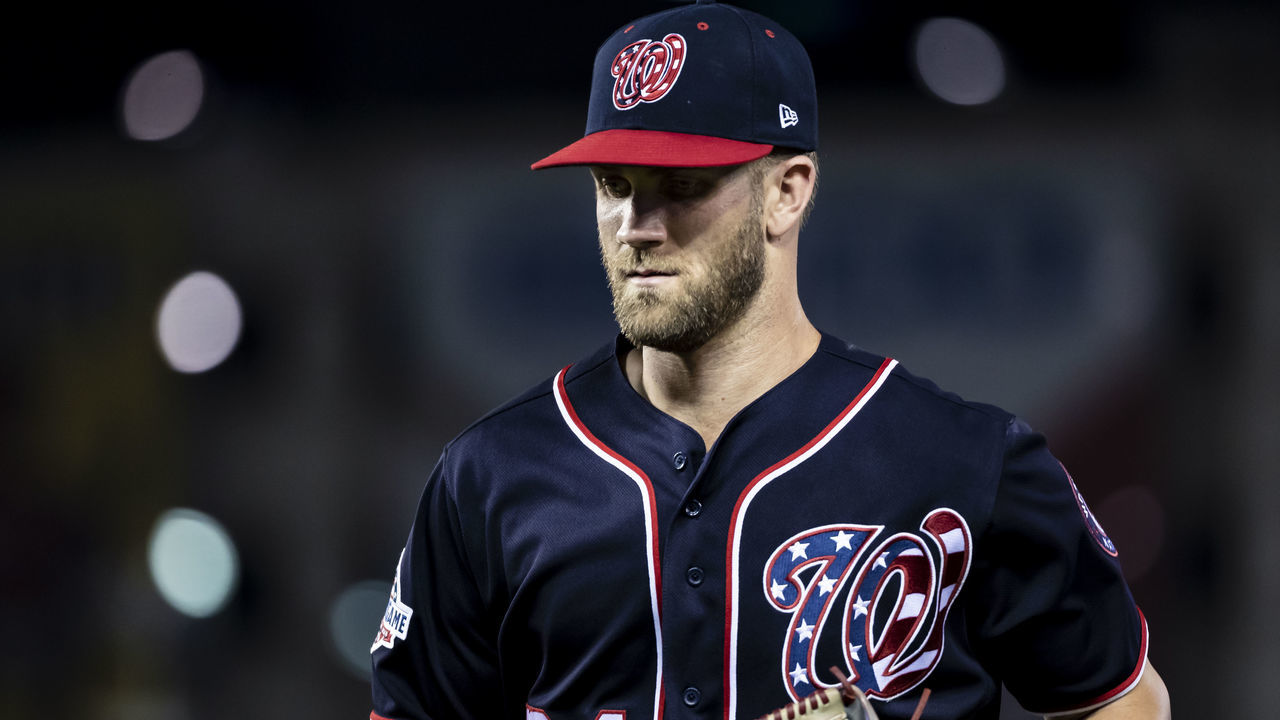 WASHINGTON, DC - JULY 06: Bryce Harper #34 of the Washington Nationals in action during the ninth inning against the Miami Marlins at Nationals Park on July 06, 2018 in Washington, DC.