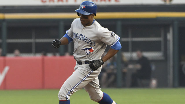 CHICAGO, IL - JULY 27: Curtis Granderson #18 of the Toronto Blue Jays runs the bases after hitting a home run against the Chicago White Sox during the first inning on July 27, 2018 at Guaranteed Rate Field in Chicago, Illinois.