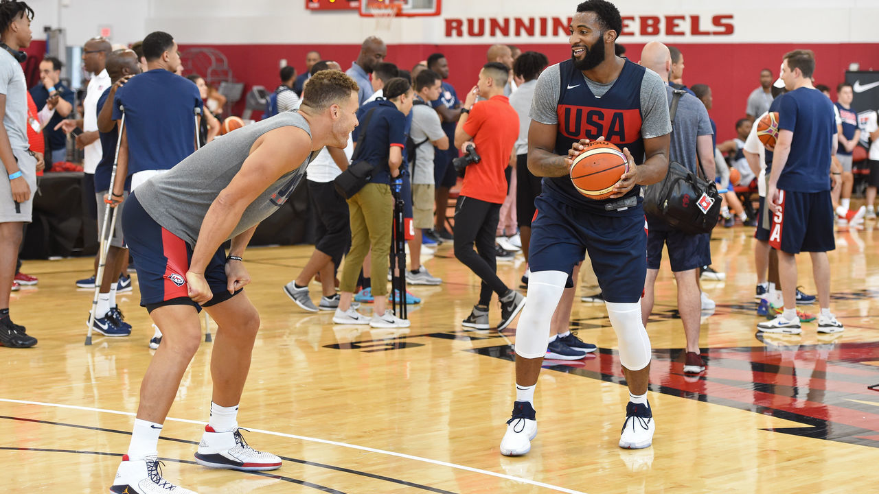 LAS VEGAS, NV - JULY 27: Blake Griffin and Andre Drummond play one on one during USAB Minicamp at Mendenhall Center on the University of Nevada, Las Vegas campus on July 27, 2018 in Las Vegas, Nevada. NOTE TO USER: User expressly acknowledges and agrees that, by downloading and/or using this Photograph, user is consenting to the terms and conditions of the Getty Images License Agreement. Mandatory Copyright Notice: Copyright 2018 NBAE